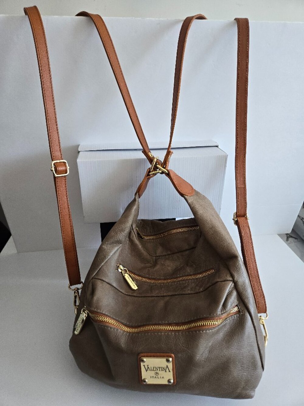 VALENTINA Green Italian Leather Convertible Shoulder Bag Purse Handbag Backpack